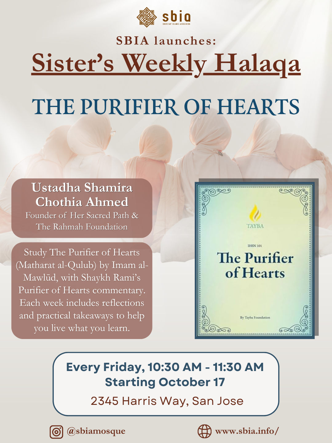 Thumbnail for Sister’s Weekly Halaqa: THE PURIFIER OF HEARTS with Ustadha Shamira Chothia Ahmed